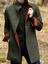 Aurohaya Vintage Wool Coat for Women, Single Breasted, High Collar, Long Sleeves Casual & Fashionable Winter Outerwear